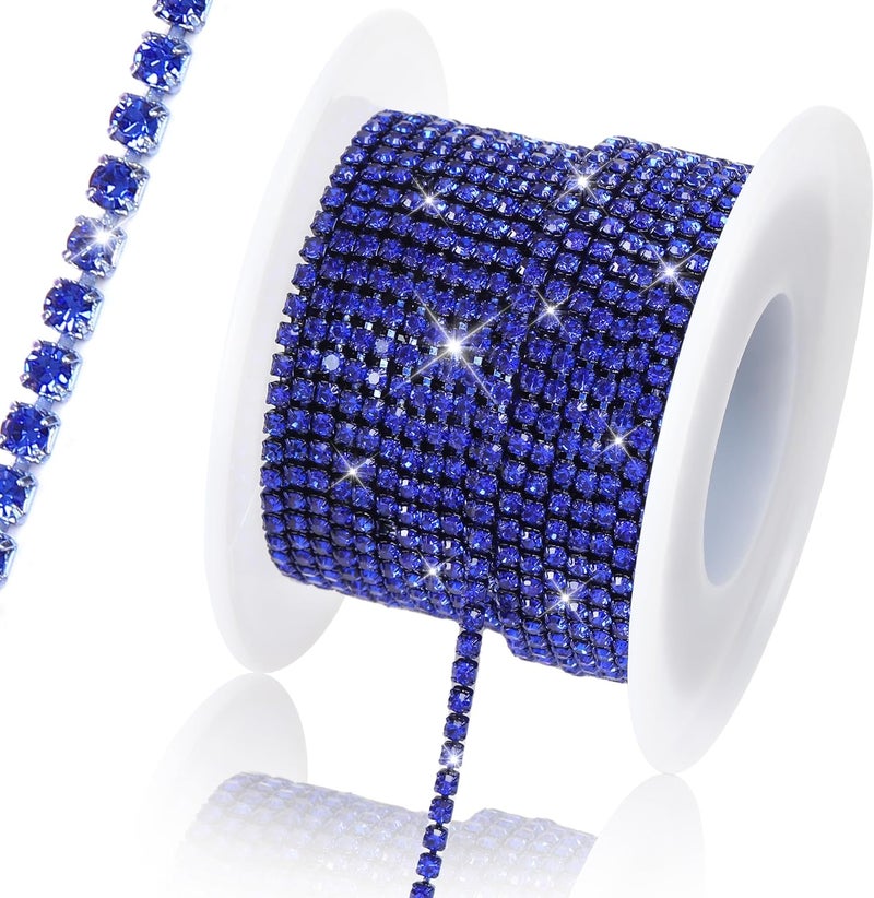 Rytenz 10 Yards 2 MM Rhinestone Chain Trim Crystal Rhinestone Close Chain Trim, for Sewing Crafts, DIY Decoration, Jewelry, Clothing, Shoes (Deep Blue) - Image 1